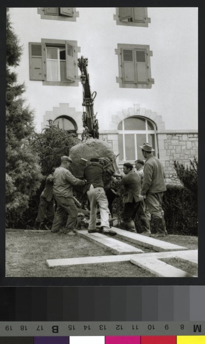 Site du CHUV avant la construction de ce dernier: pose d'un cédre. Au fond le bâtiment des Allières.