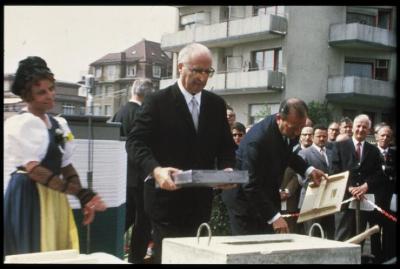 Site du CHUV avant la construction de ce dernier: pose de la première pierre.