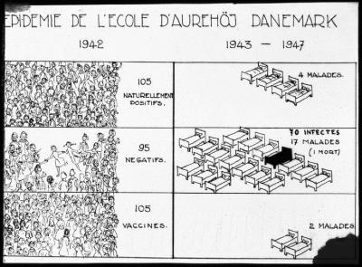 Document pédagogique dédié à l'information du public, statistiques (épidémie de l'école d'Aurehöj au Danemark).