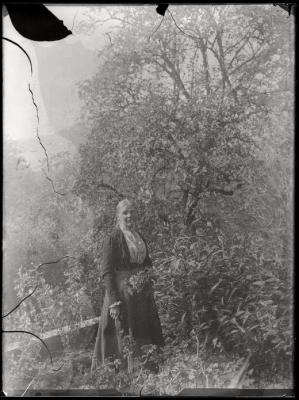Portrait d'une femme dans un bois.
